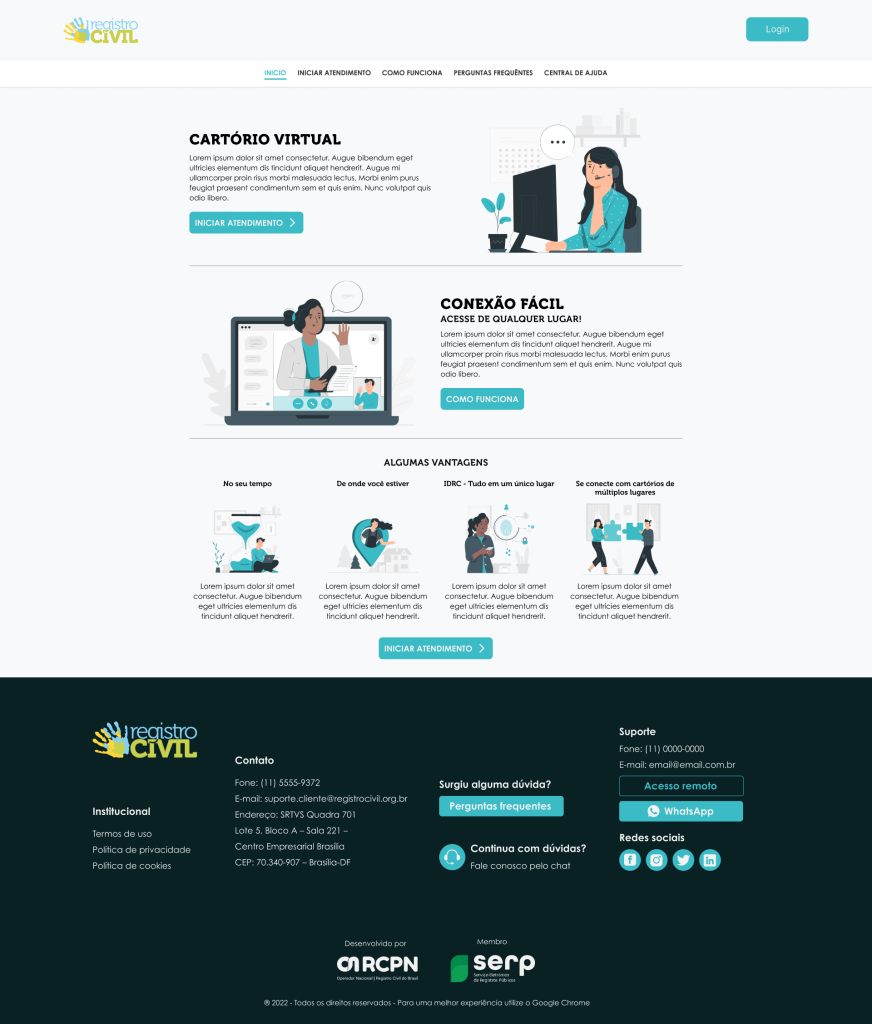 Homepage of the Balcão. There are presentation on the advantages of the service and what this service do