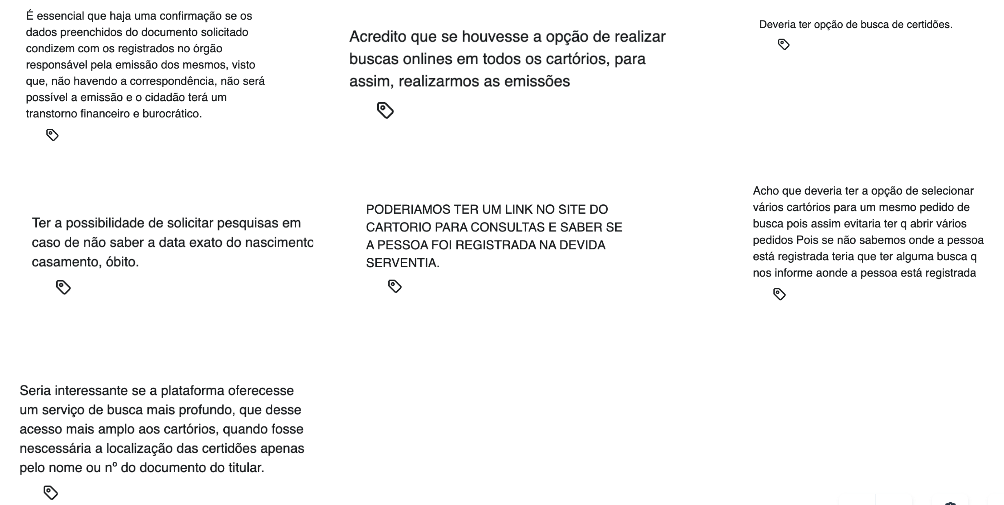 comentários de usuário que não encontravam a opção de buscar certidão