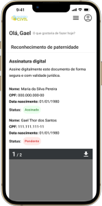 screen with some informations like name of the mother and father and status of their signature. In this image, the mother had signed, while the father not yet